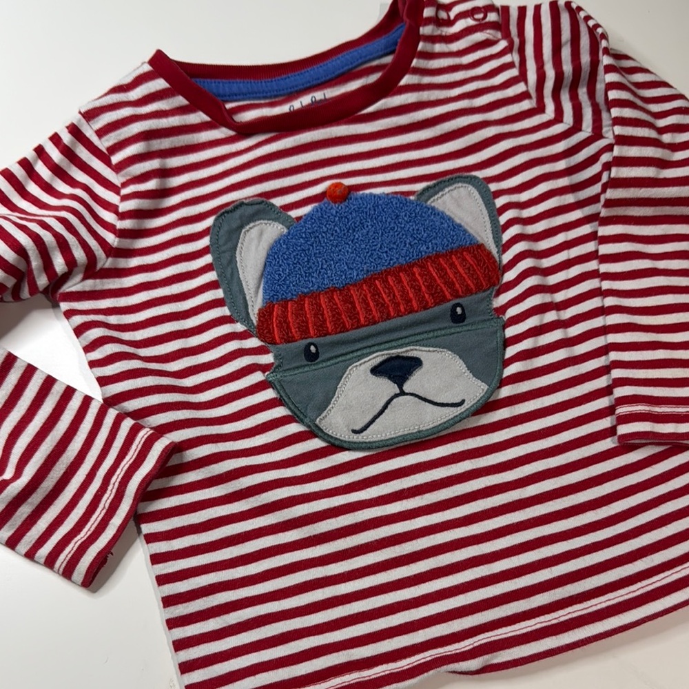 Baby Boden 18/24 months red Striped Kids Shirt with Dog Design